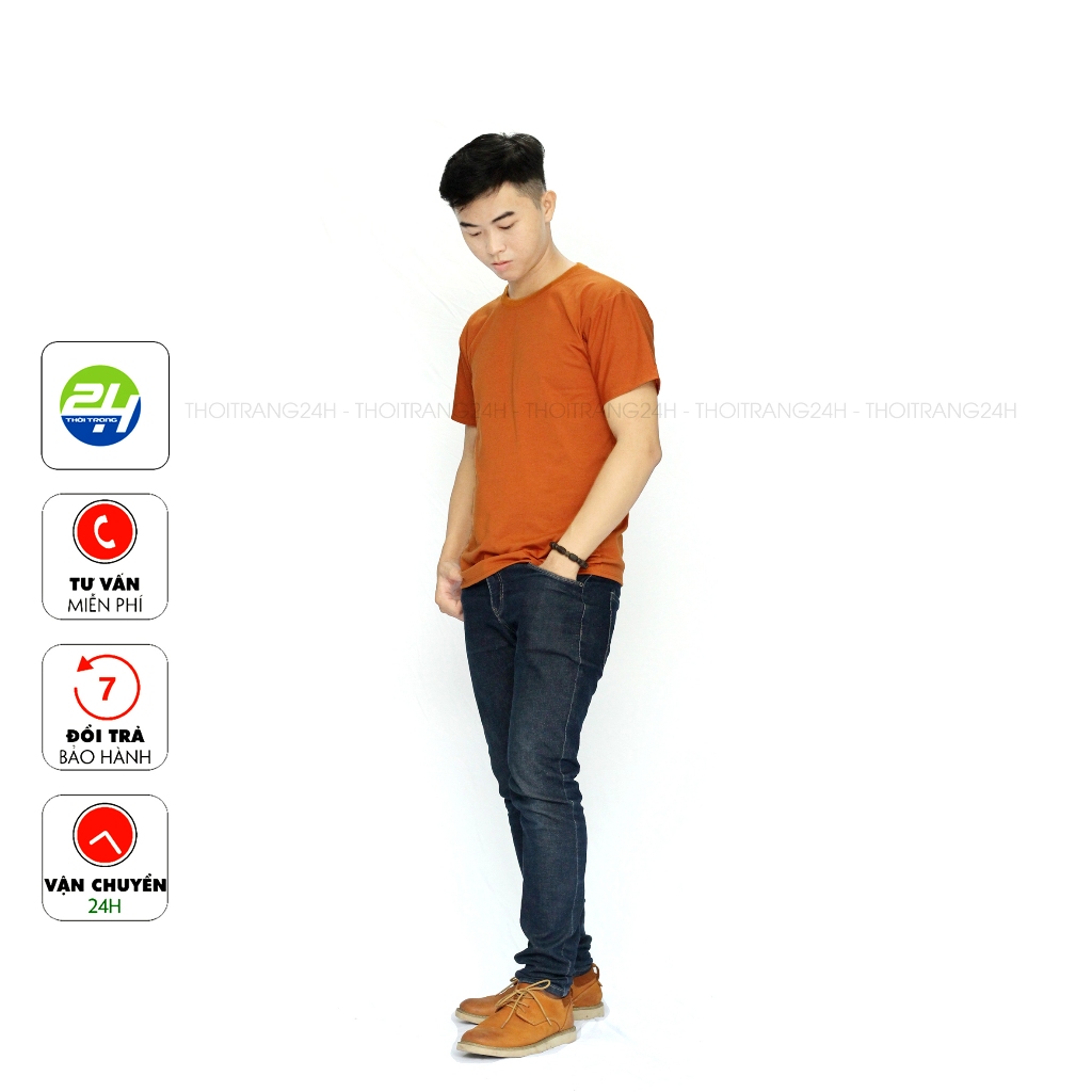 Áo Thun Trơn Màu Nâu Đất Thoitrang24h Vải Dày Mịn Đẹp Không Xù Lông