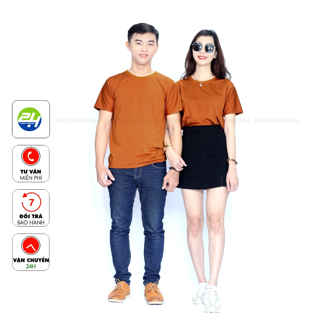 Áo Thun Trơn Màu Nâu Đất Thoitrang24h Vải Dày Mịn Đẹp Không Xù Lông