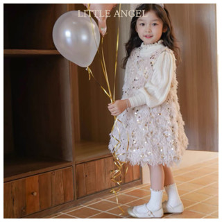 Set váy yếm lông vũ cho bé gái phong cách tiểu thư dễ thương size 14-32kg