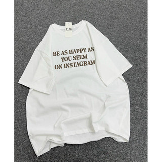 Áo Thun Cotton Khô Form Rộng 3158 Cotton Khô Unisex In Chữ BE AS HAPPY