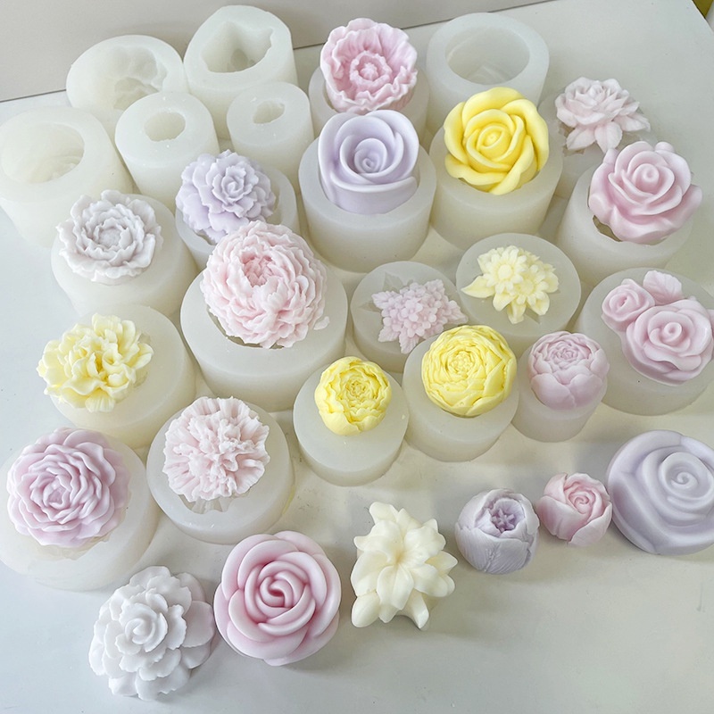 Khuôn silicon hoa mẫu đơn và hoa sen dùng làm nến làm bánh hay thạch cao tạo hình handmade – HM195