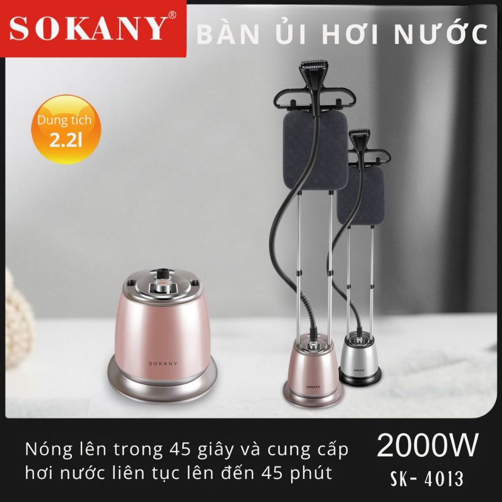 Bàn là hơi nước đứng SOKANY công suất 2000W, dung tích 2.2L ủi mọi loại vải [BẢO HÀNH 1 NĂM]