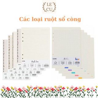 Ruột giấy refill sổ còng Caro, Ruột sổ còng giấy refill KLONG 100GSM Dash Caro Dash Line các cỡ A5 B5 A4 200 trang