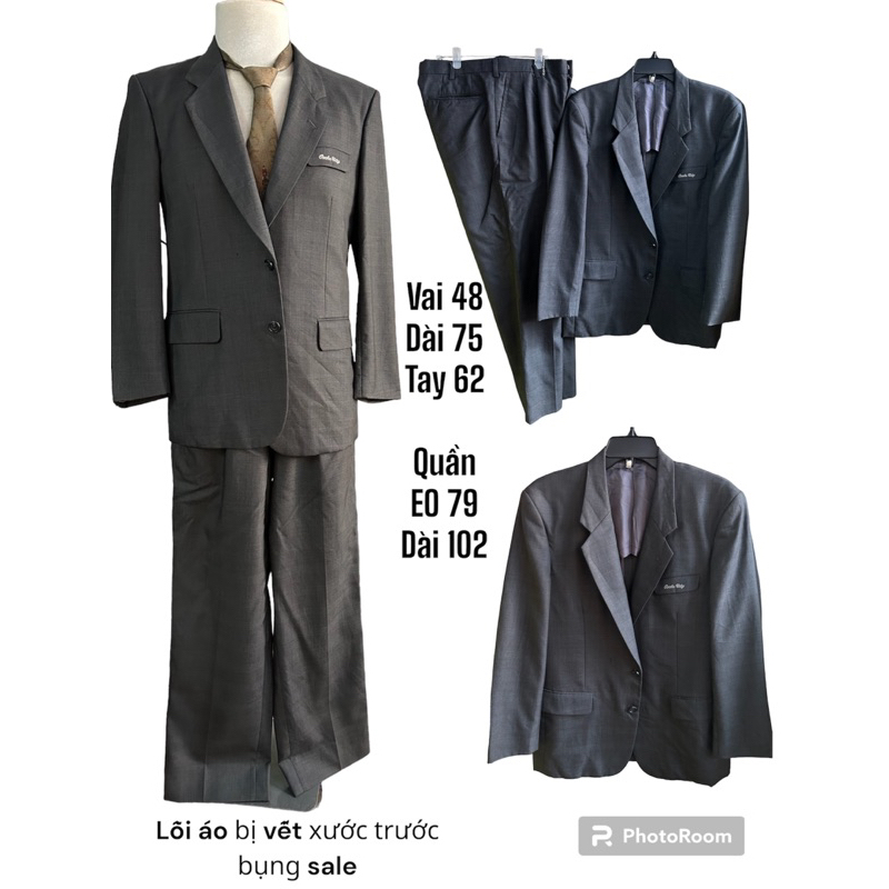 ❤️Bộ Vest Blazer Nam Xám caro Lỗi vết cắt nhỏ trứơc sale đậm 2hands(Hàng Si Nhật Bàn)