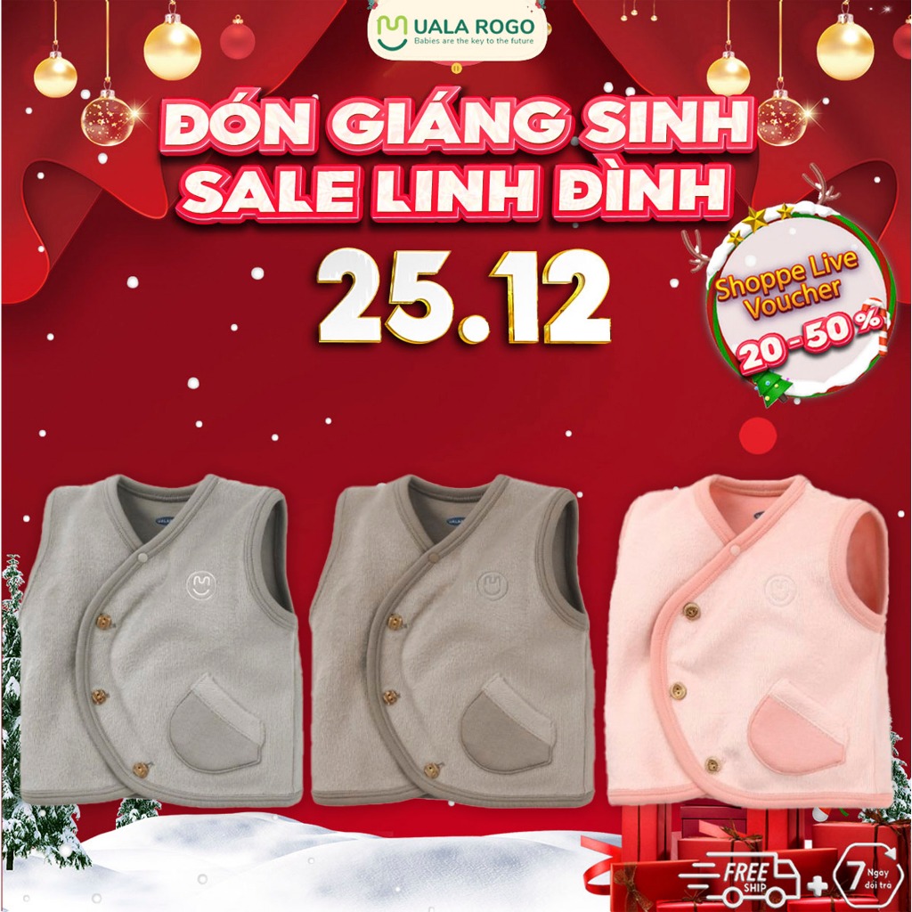 Áo Gile cho bé nỉ lông thỏ Ualarogo sơ sinh 0 - 2 tuổi cúc bấm chéo gọn nhẹ ấm áp thoáng 3664