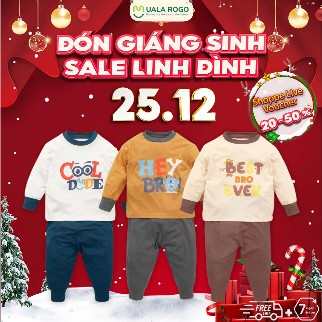 Bộ thu đông cho bé Ualarogo 1 - 5 tuổi vải Petit thoáng mát co giãn thấm hút mềm mại 2282