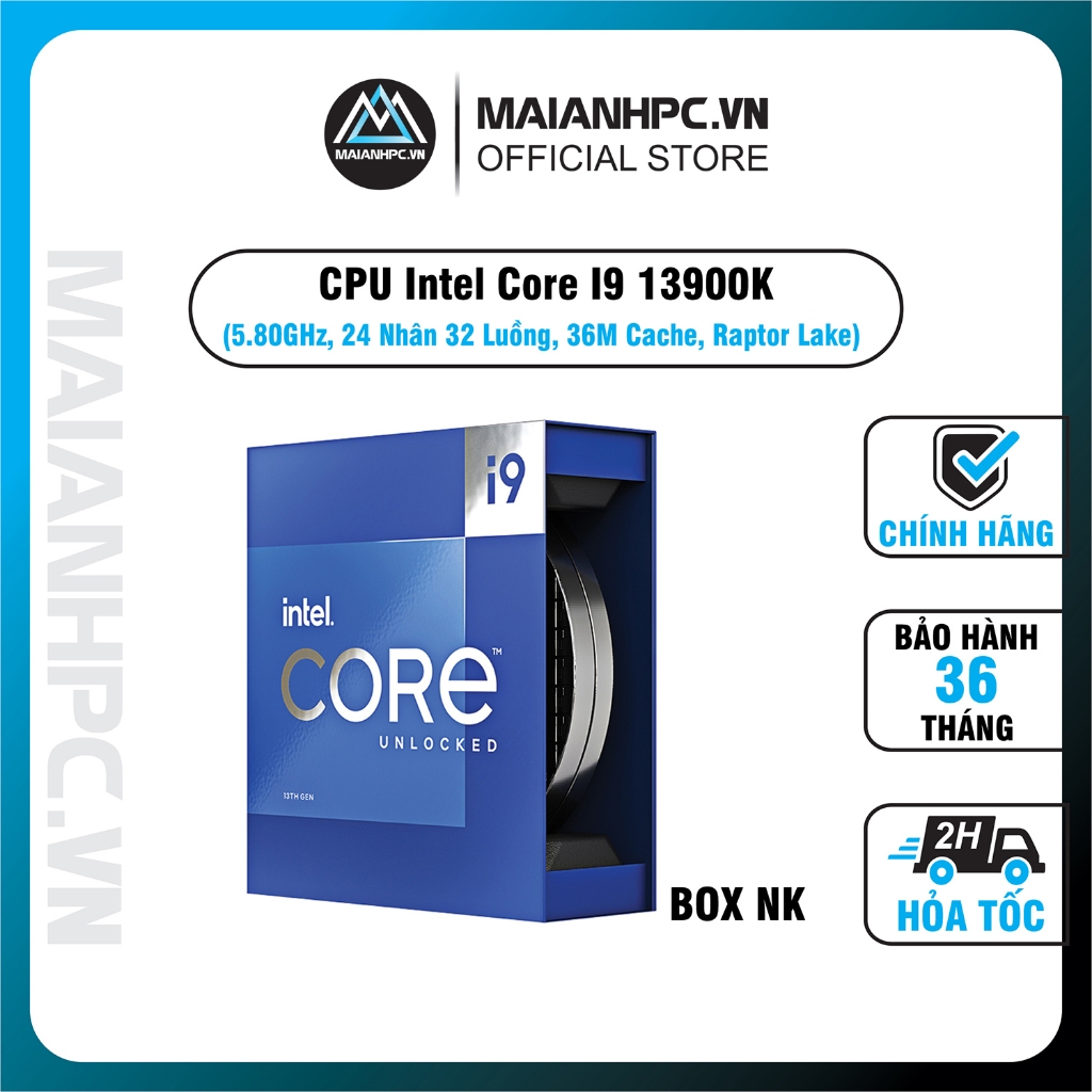CPU Intel Core i9 13900K / 3.0GHz Turbo 5.8GHz / 24 Nhân 32 Luồng / 36MB / LGA 1700 box nk Bảo hành 36th