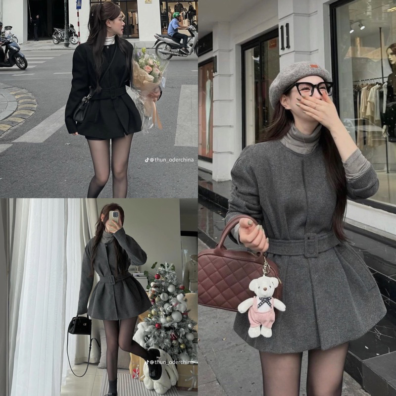 Áo Khoác Dạ Ép kèm đai 2 màu Chuẩn From L1