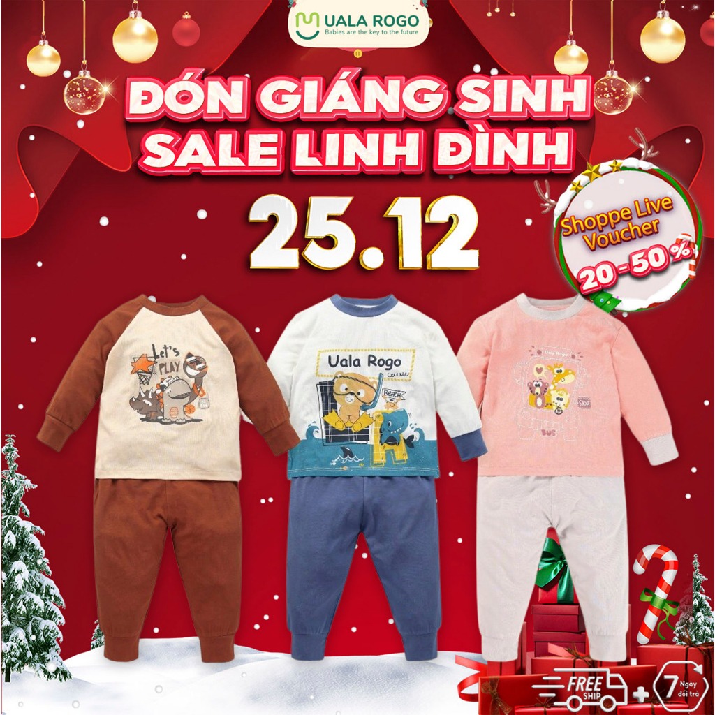 Bộ thu đông cho bé Ualarogo 9 tháng - 4 tuổi vải Petit thoáng mát co giãn thấm hút mềm mại 2289