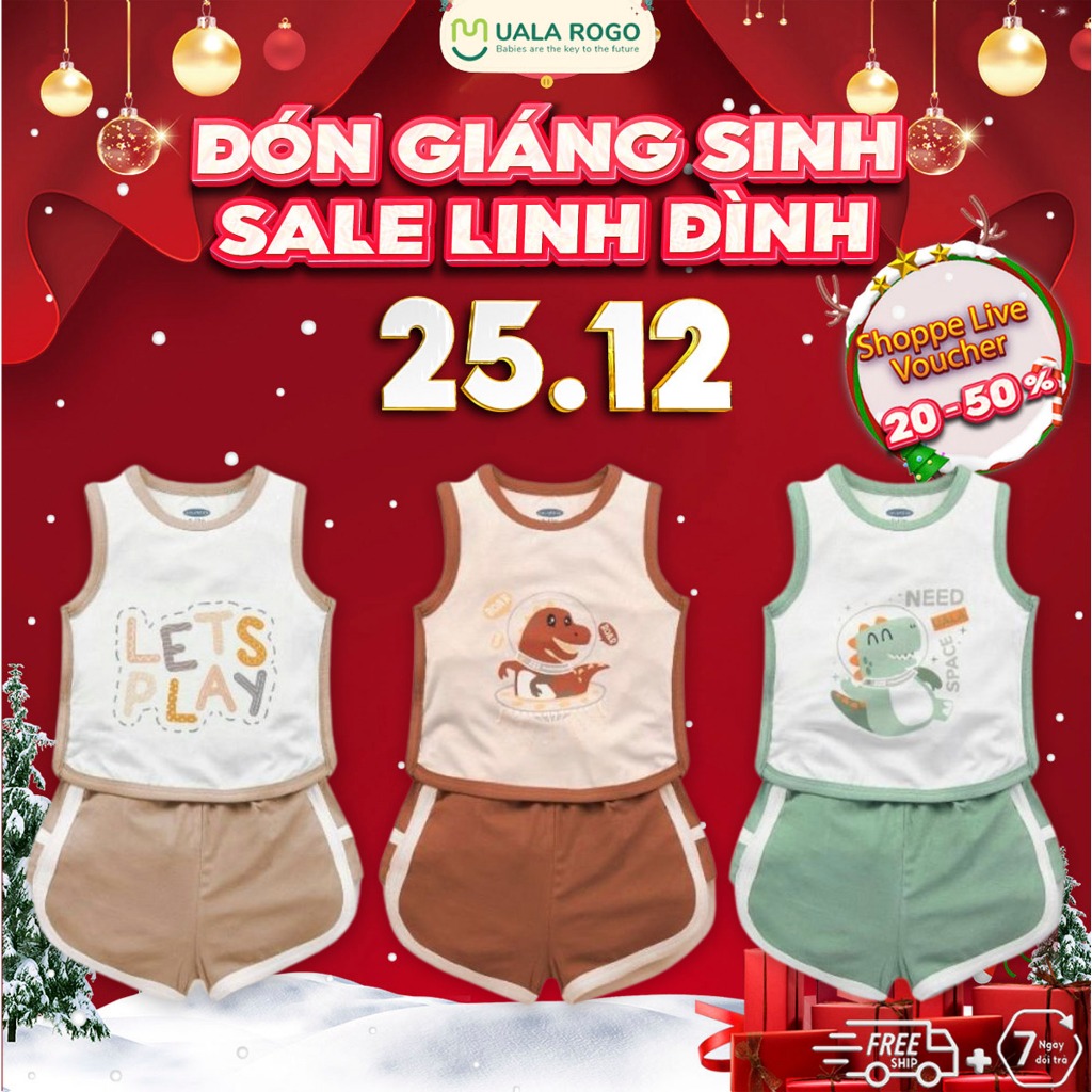 Bộ quần áo ba lỗ cho bé Ualarogo 9 tháng - 4 tuổi vải Petit thấm hút thoáng mát co giãn mềm mại 2291
