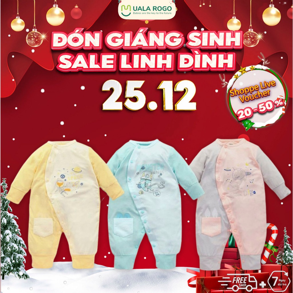 Bodysuit cho bé sơ sinh Ualarogo 0 - 12 tháng vải Sợi tre Bamboo cài chéo dài tay ấm áp thoáng khí 2111