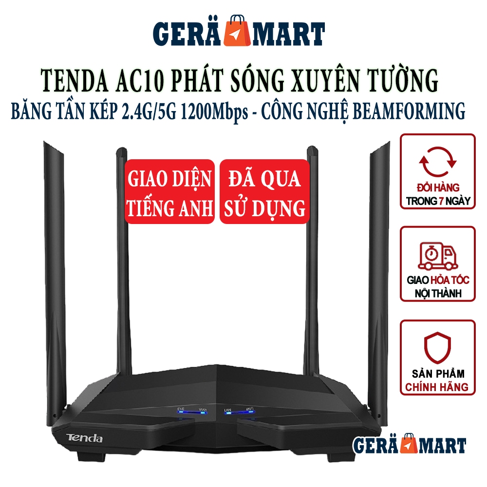 Router Wifi Tenda AC10 phát sóng xuyên tường mạnh mẽ băng tầng kép 2.4G/5G - Thiết bị phát Wifi xuyên tường Tenda AC10 c