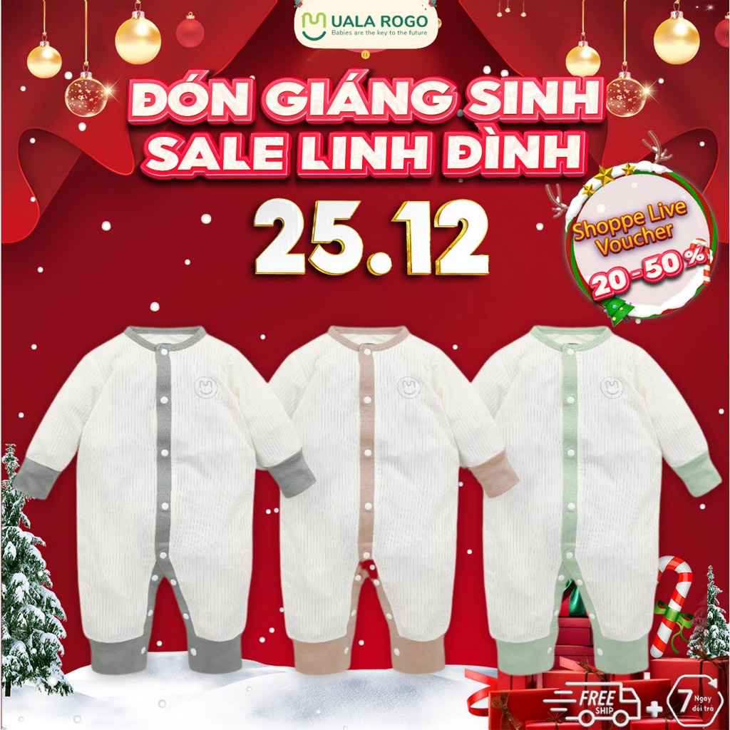 Bộ Bodysuit cho bé sơ sinh Ualarogo 0-12 tháng dài tay cúc giữa vải Modal thấm hút thoáng mát co giãn 3709