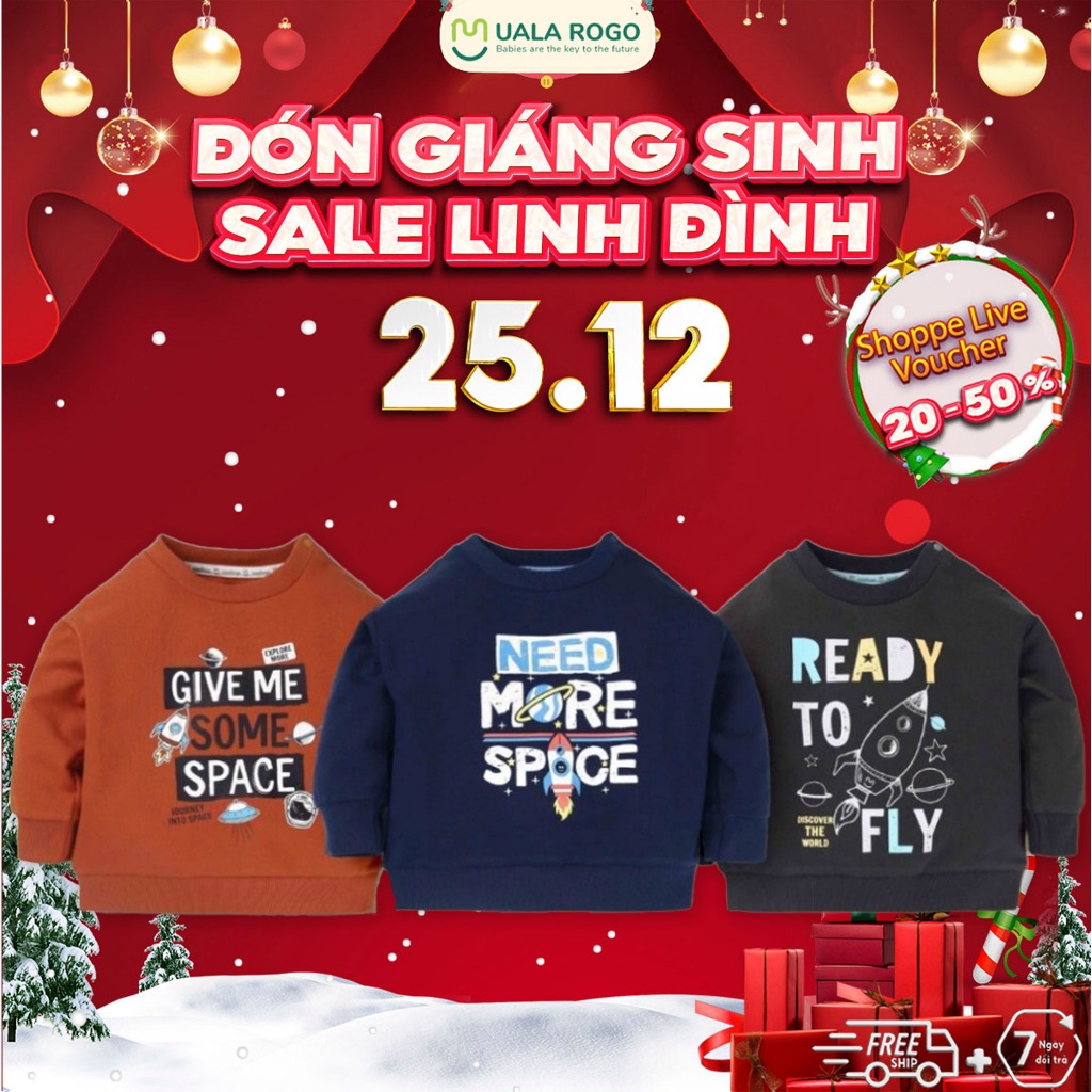 Áo dài tay cho bé Ualarogo 1 - 5 tuổi cài vai vải Cotton nỉ mềm mại ấm áp thoáng khí 3653