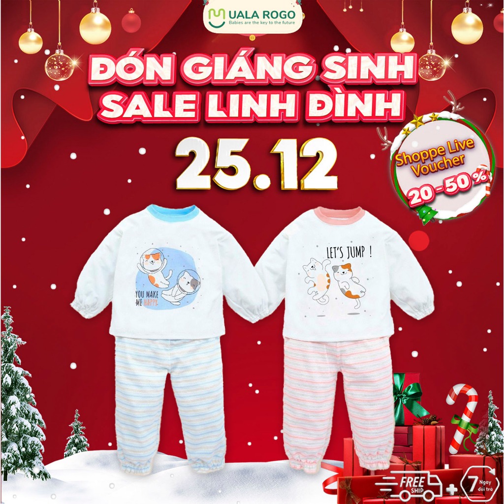 Bộ thu đông cho bé Ualarogo 1 - 5 tuổi vải Petit mềm mại dài tay bo ống co giãn thấm hút thoáng khí 2275