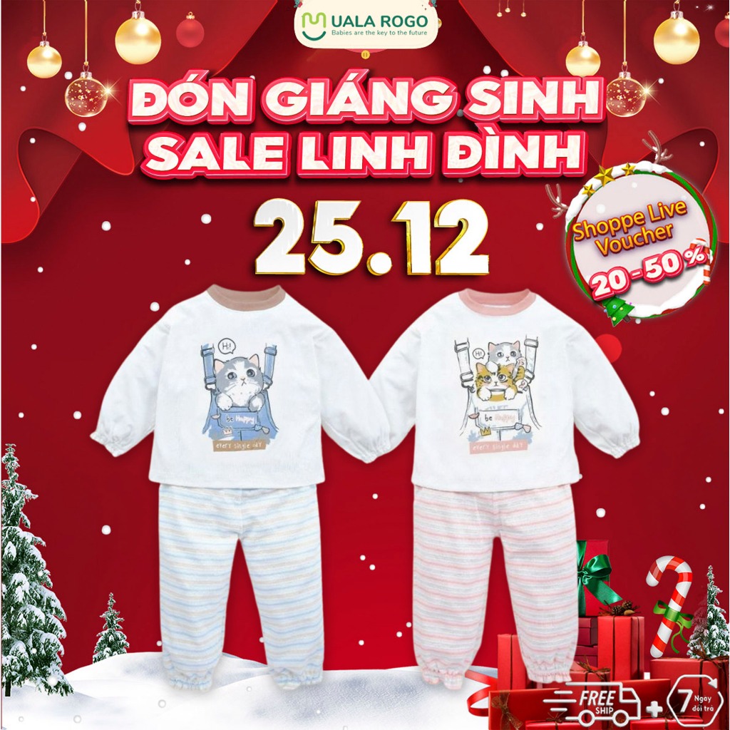 Bộ thu đông cho bé Ualarogo 1 - 5 tuổi vải Petit mềm mại dài tay bo ống co giãn thấm hút thoáng khí 2290