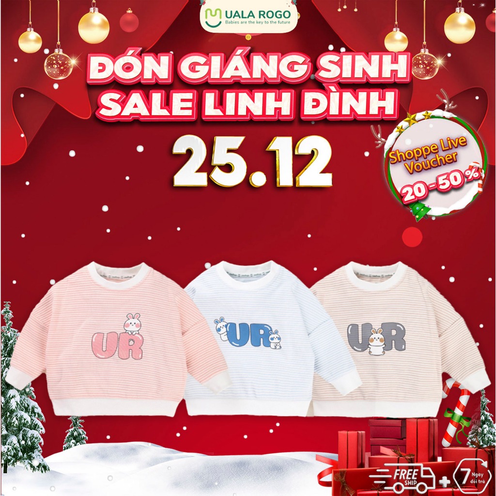 Áo dài tay cho bé Ualarogo 1 - 5 tuổi vải Cotton nỉ giữ ấm mềm mại thấm hút thoáng khi 3657