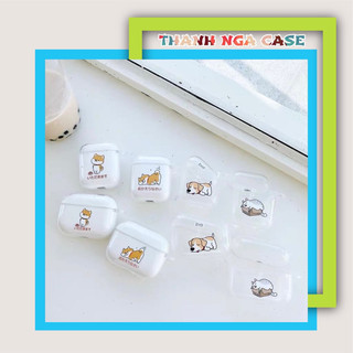 Case Airpod 1/2/pro trong suốt in hình chó mèo (kèm móc sắt)