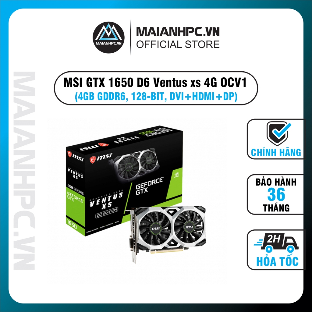 Card màn hình MSI GTX 1650 D6 Ventus xs 4G OCV1 (4GB GDDR6, 128-BIT, DVI+HDMI+DP) | BigBuy360 - bigbuy360.vn