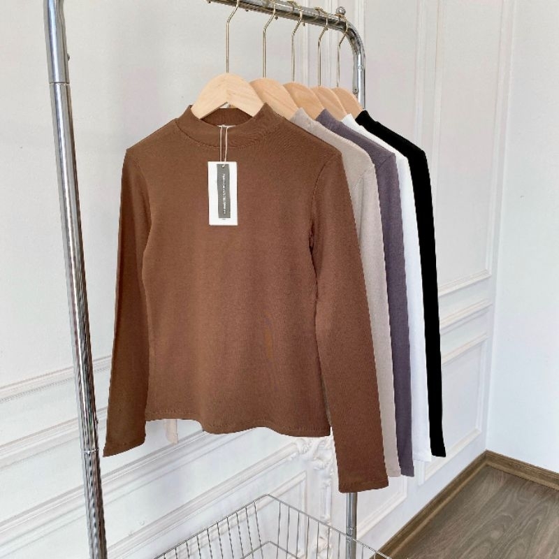 Áo thun cổ 3 phân dài tay VYVY hàng nỉ lót lông siêu ấm freesize<60kg