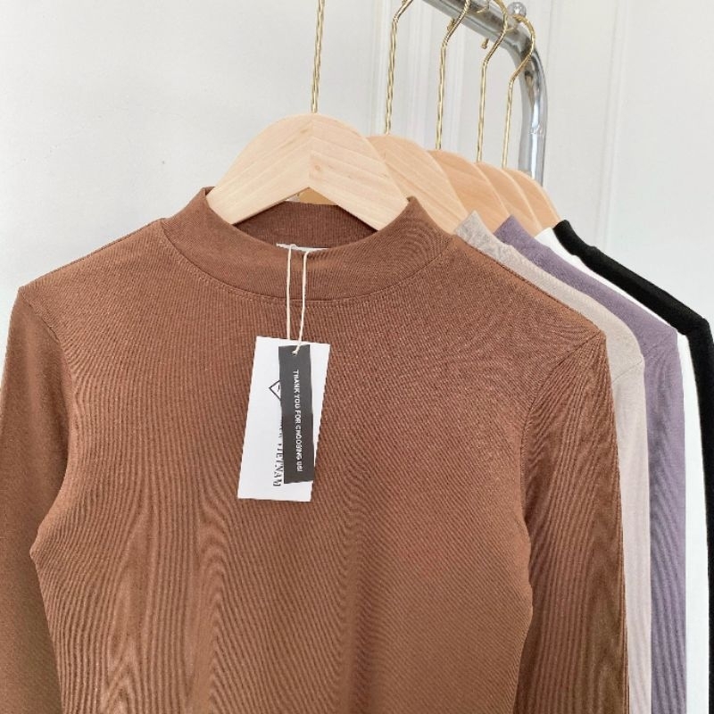 Áo thun cổ 3 phân dài tay VYVY hàng nỉ lót lông siêu ấm freesize<60kg