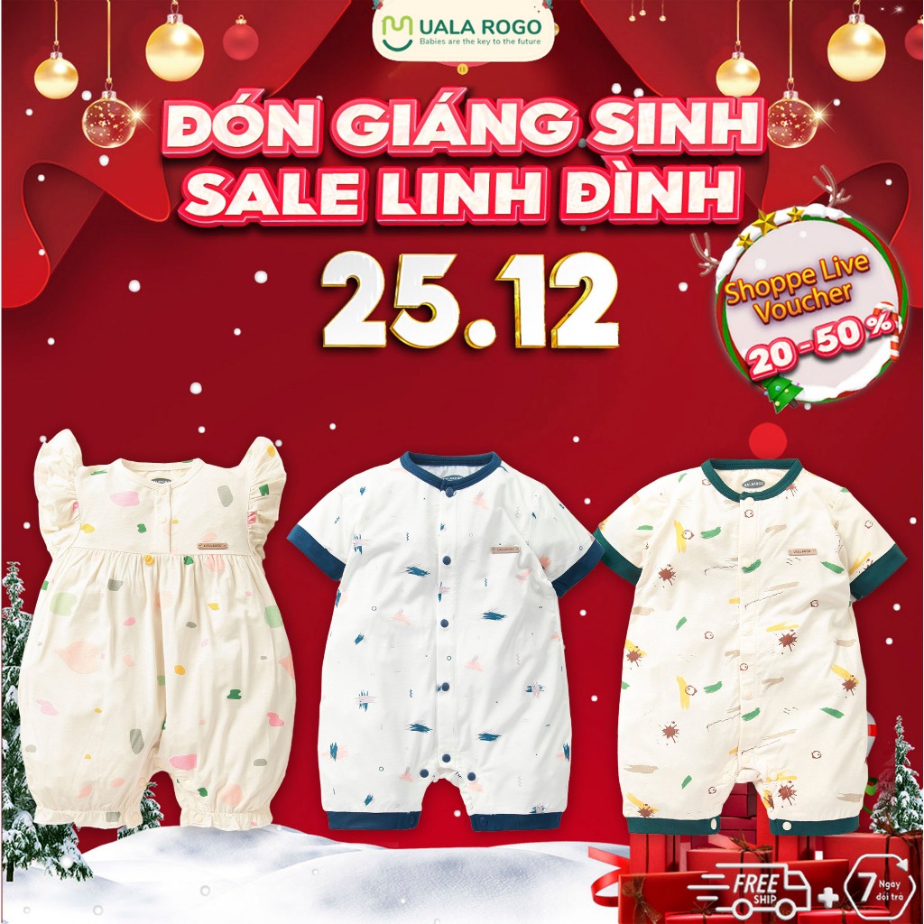Bodysuit cho bé sơ sinh Ualarogo 3-12 tháng cộc tay vải sợi tre BAMBOO cúc giữa mềm mại thoáng mát co giãn 2105