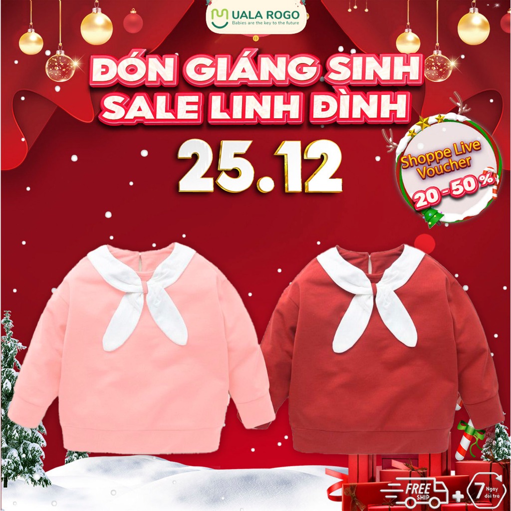 Áo dài tay bé gái Ualarogo cho bé 1 - 5 tuổi vải Cotton Vincy ấm áp mềm mại co giãn thoáng khí 3678