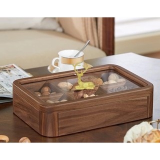 Khay đựng bánh kẹo Tết 100% gỗ óc chó cao cấp, Hộp đựng bánh kẹo Tết Vivudecor 6 ngăn sang trọng
