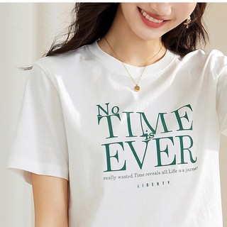 Áo thun nữ form vừa màu trắng, In hình TIME EVER, chất vải cotton 100% thoáng mát, co giãn 4 chiều, mềm mịn.