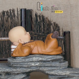 Tượng Chú Tiểu Mini Nằm Ngủ Chân Vắt Chéo Ngũ LOẠI ĐẸP- Bộ 15 tượng chú tiểu Áo Nâu Hòa Thượng Trang Trí Ô Tô Thủy Sinh