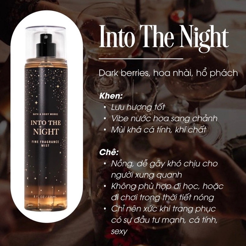 Into The Night vỏ mới nhất chính hãng Mỹ| Xịt thơm toàn thân Bodymist | Bath and Body Works
