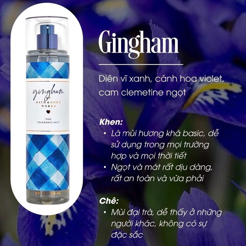 (Giá tốt T11/2023) Gingham vỏ mới nhất | Body mist Xịt thơm toàn thân | Bath and Body Works