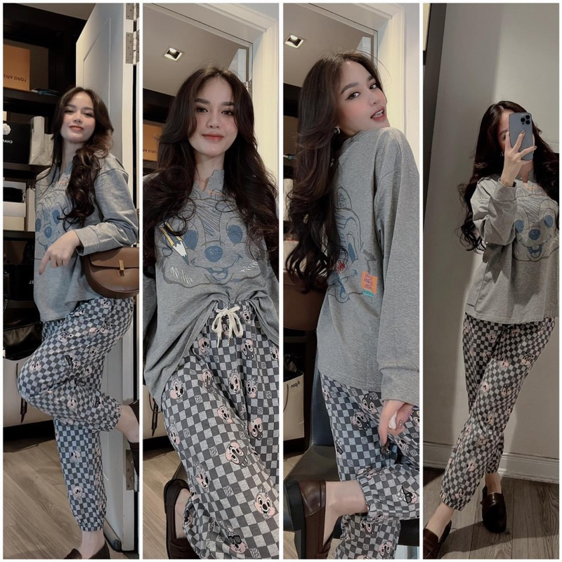 Bộ cotton thun nữ thu đông