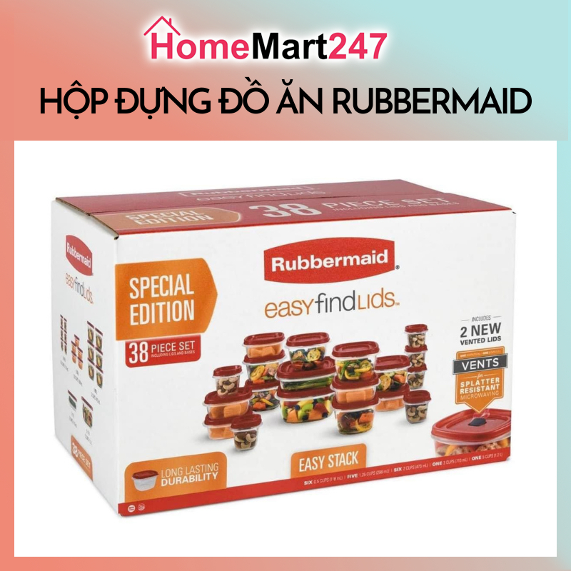 BỘ 19 HỘP THỰC PHẨM RUBBERMAID - MADE IN USA - NHỰA CAO CẤP DÒNG EASYFINDLIDS