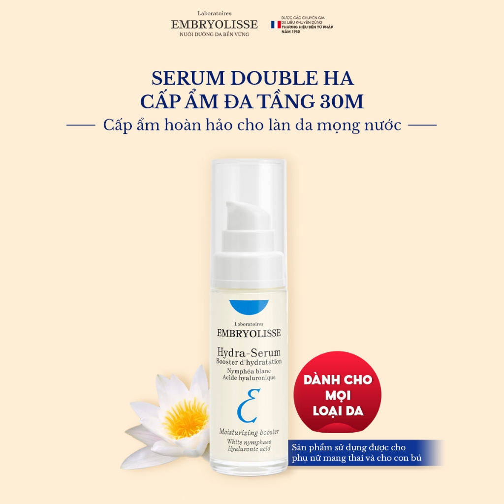 Bộ đôi Serum Double HA 30ml và Sữa dưỡng ẩm siêu phục hồi Embryolisse (30-75ml)