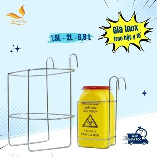 Giá inox treo bình hủy kim tiêm, hộp đựng vật sắc nhọn 1,5 - 2 - 6,8 lít Sóng Vàng