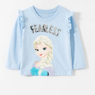 Mã 5609 áo thun công chúa Tuyết Elsa màu xanh tay phối bèo cho bé gái