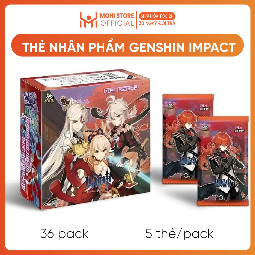 (FULL BOX) Thẻ nhân phẩm anime, pack thẻ Genshin Impact (36pack 1hộp)