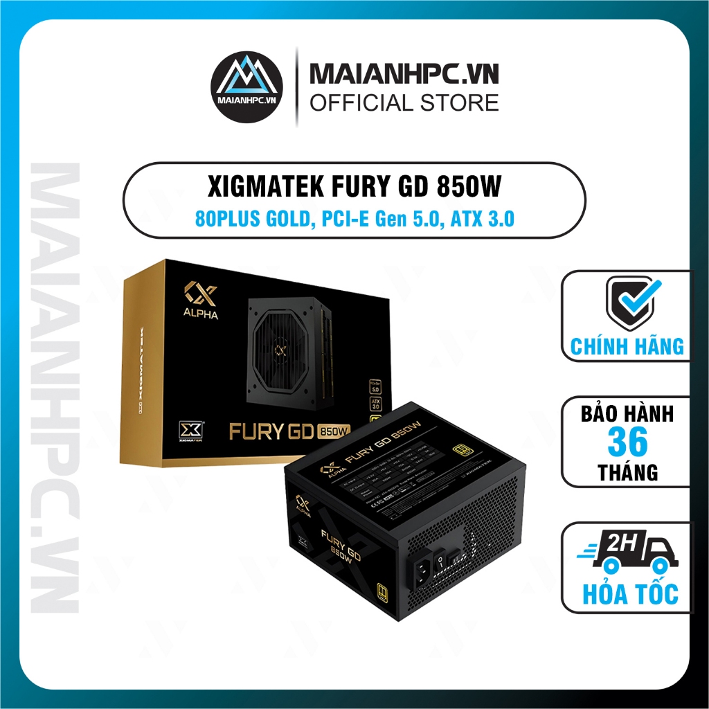 Nguồn máy tính XIGMATEK FURY GD 850W - 80PLUS GOLD, PCI-E Gen 5.0, ATX 3.0, 100% CÁP DẸT ĐEN