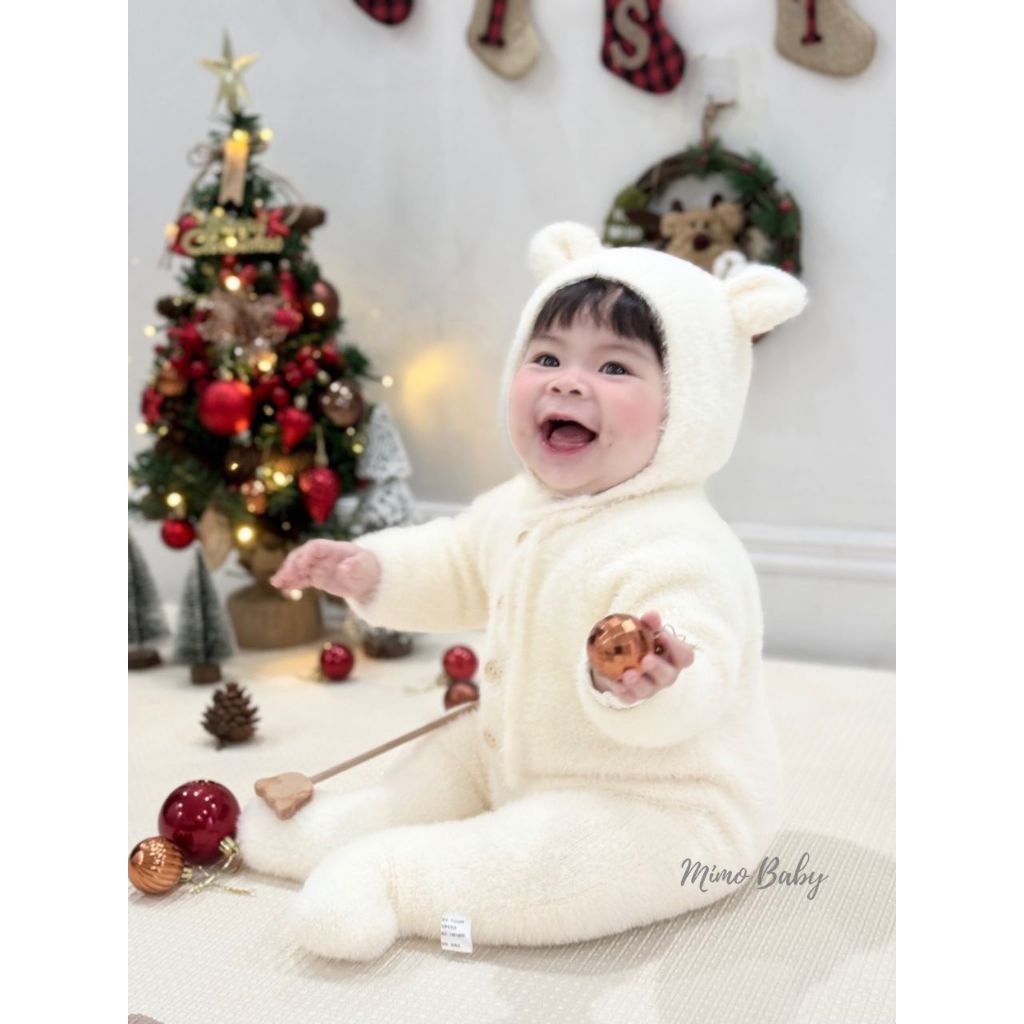 Bộ body kèm mũ tai gấu lông mềm mại dễ thương cho bé QA134 Mimo baby