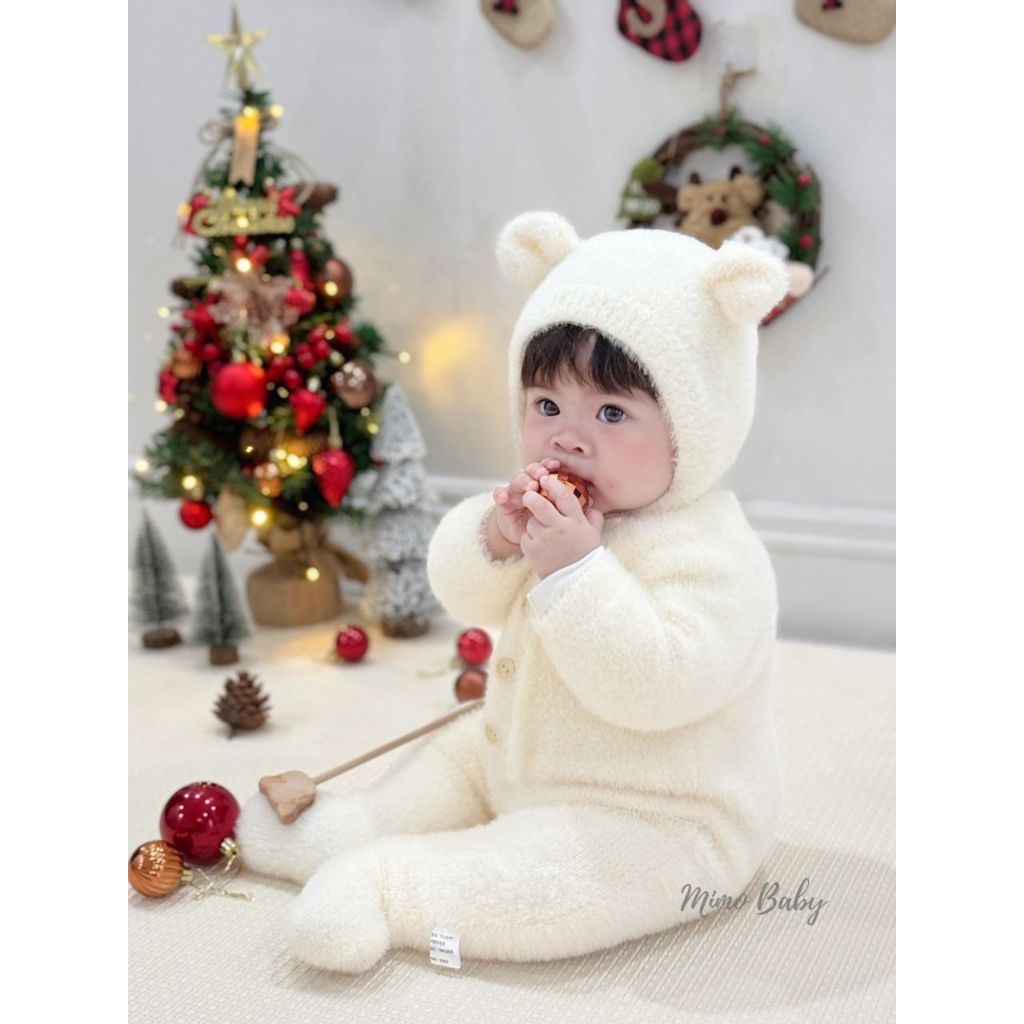 Bộ body kèm mũ tai gấu lông mềm mại dễ thương cho bé QA134 Mimo baby