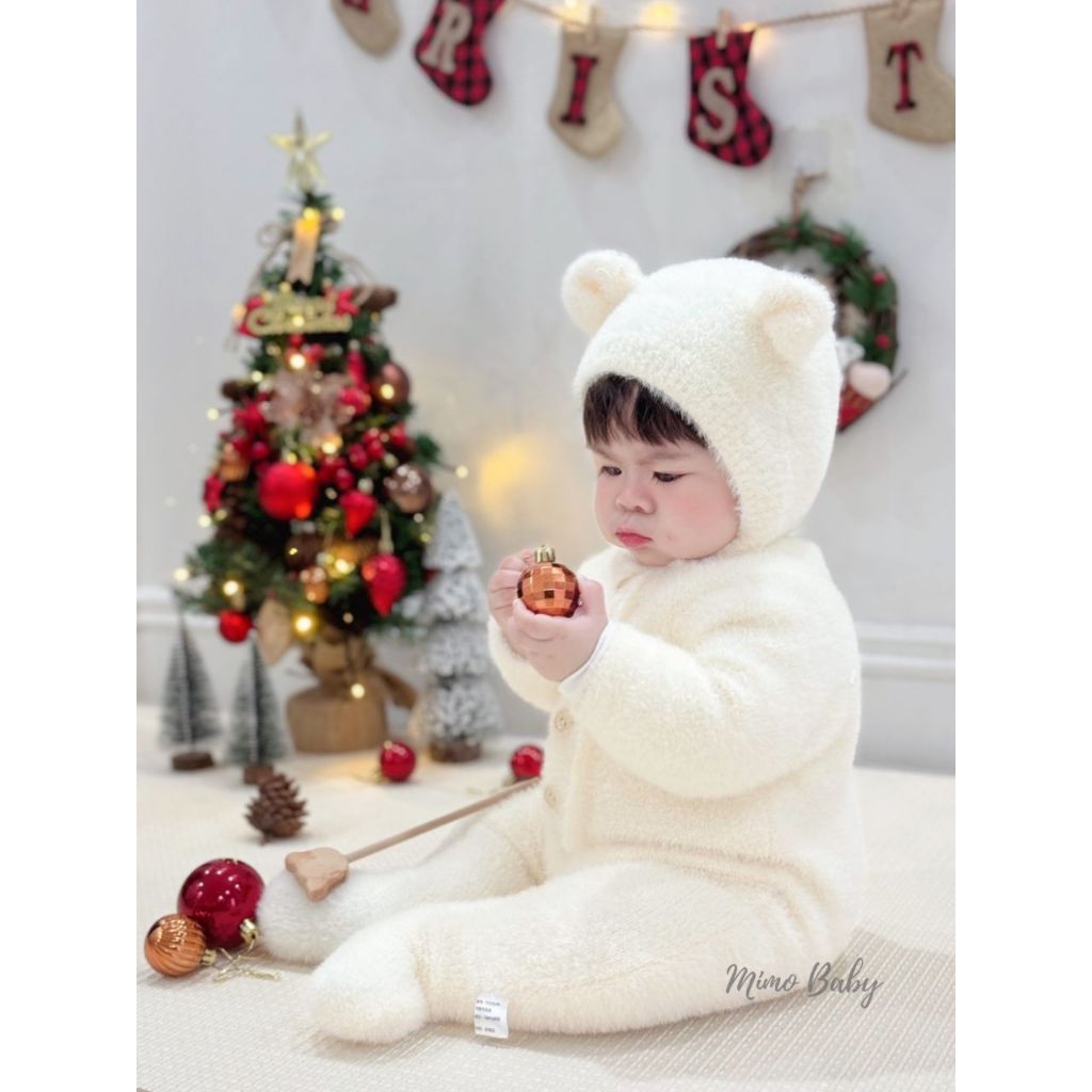 Bộ body kèm mũ tai gấu lông mềm mại dễ thương cho bé QA134 Mimo baby