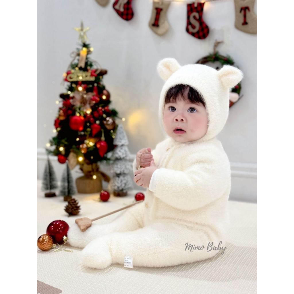 Bộ body kèm mũ tai gấu lông mềm mại dễ thương cho bé QA134 Mimo baby
