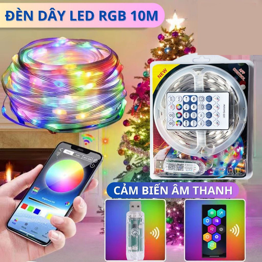 Dèn Led Cuộn nháy đuổi 10M ARGB, Dây đèn LED trang trí RGB 5V Cổng USB nháy theo nhạc 16 triệu màu, sử dụng app, remote