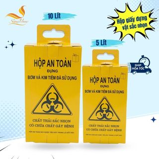 Hộp giấy an toàn đựng vật sắc nhọn, hộp đựng bơm kim tiêm đã qua sử dụng dung tích 5 - 10 lít