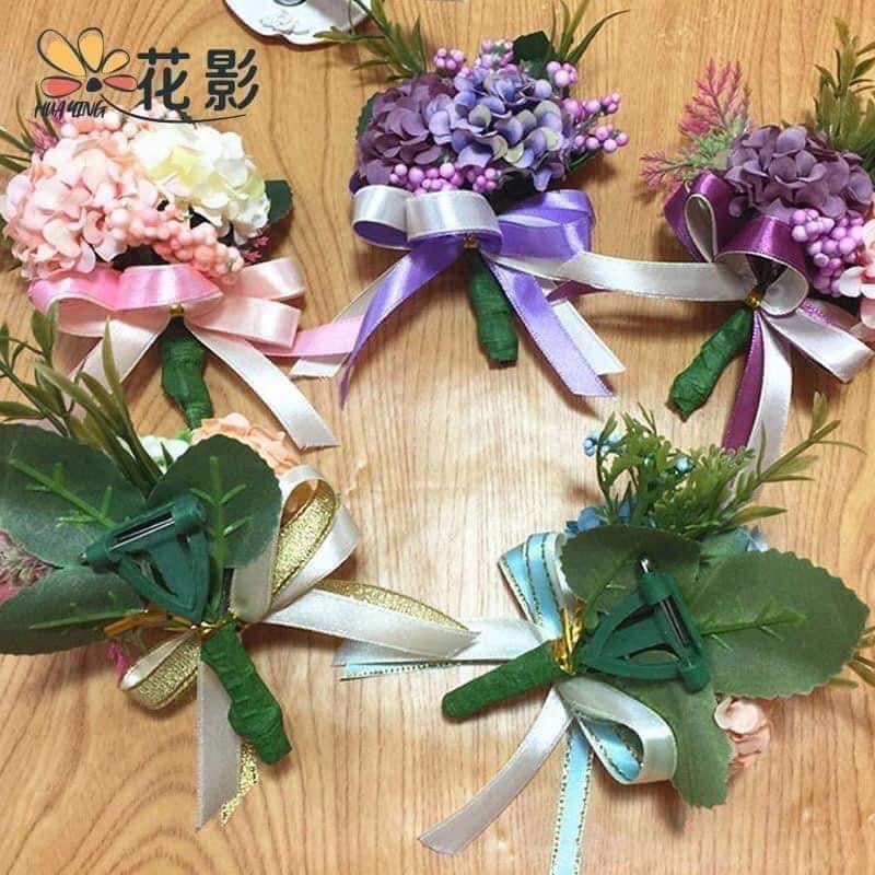 Tay cầm cắm hoa cô dâu bó tròn, cắm hoa cưới cô dâu mic tay cầm cô dâu ghim cài áo chú rể, ghim cài áo hội nghị