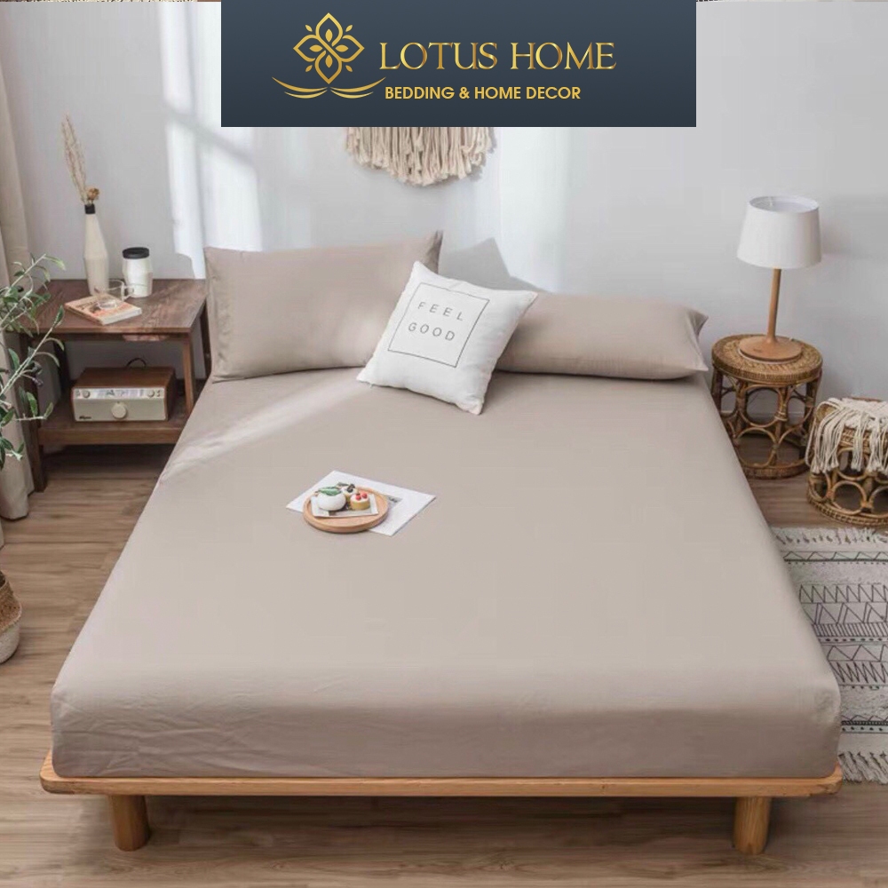Bộ ga gối Cotton Tici màu begie trơn vintage ra trải giường may nhiều kích thước M2 M4 M6 M8 Lotus Home