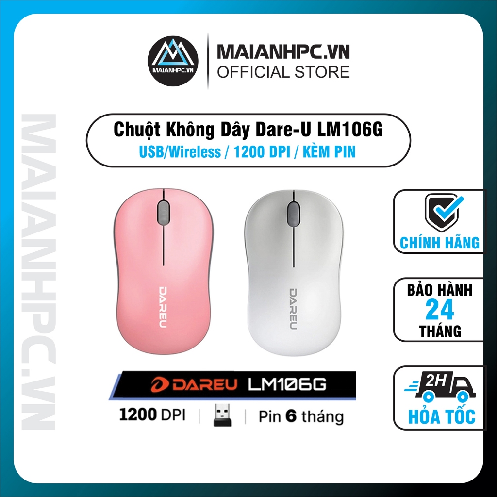 Chuột Không Dây Dare-U LM106G hồng / trắng ( Hàng chính hãng BH 24 tháng)