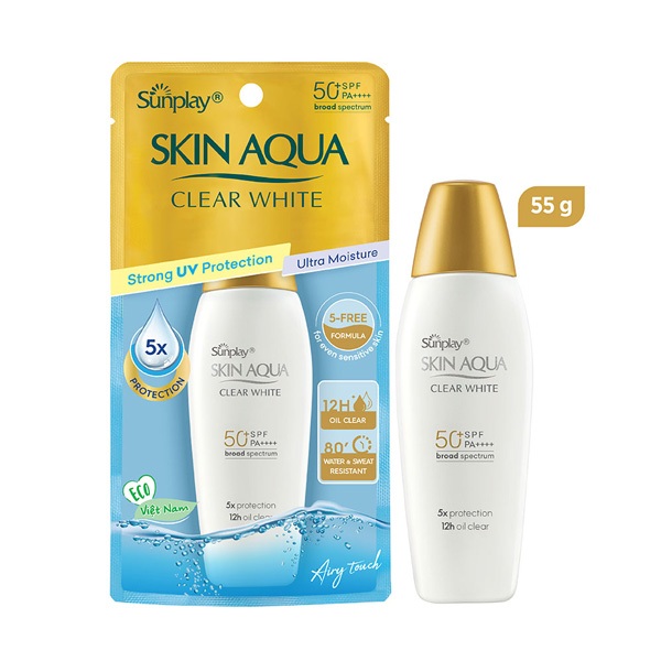 Sữa Chống Nắng Dưỡng Da Trắng Mịn Tối Ưu Kiềm Dầu Sunplay Skin Aqua Clear White SPF 50+ PA++++ 55g