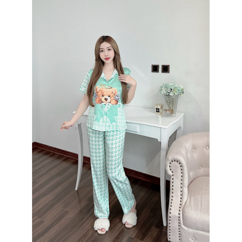 Bộ lụa ánh kim dưới 56kg mặc sang xinh Quần dài thiết kế